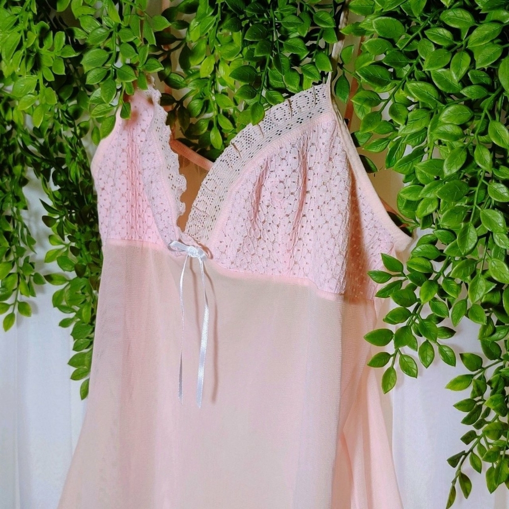 lovely infamous peach lace slip with rose bow
